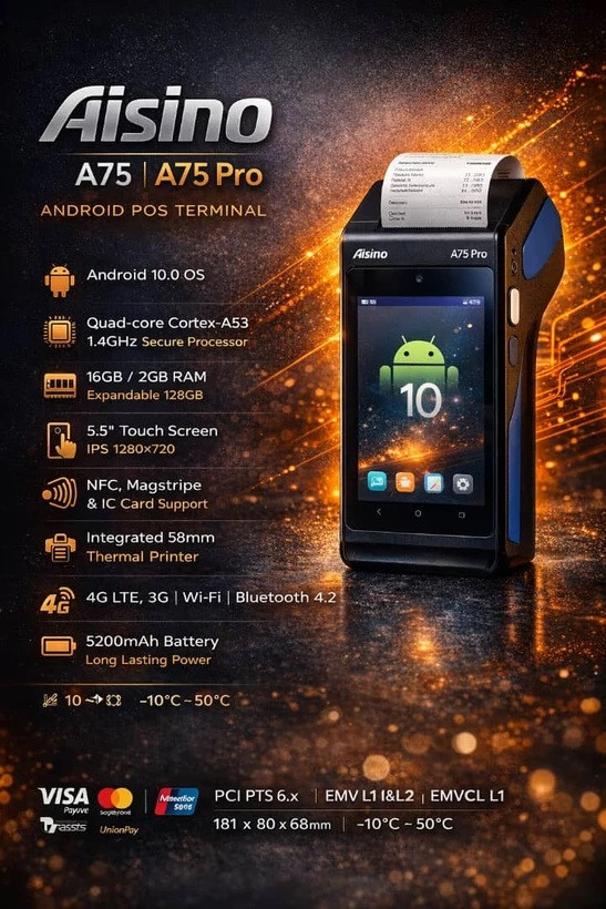 دستگاه کشلس آیزینو - Aisino A75 pro (کارت به کارت) - خودپرداز غیر نقدی اندرویدی